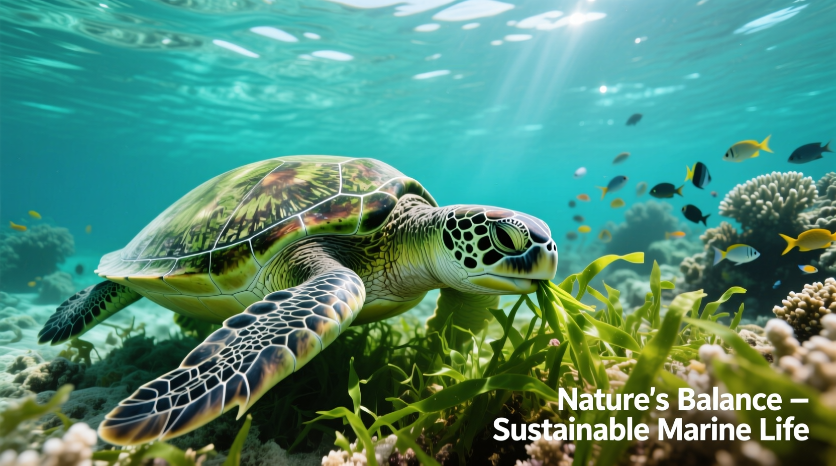 Healthy turtle eating fresh vegetables in natural habitat