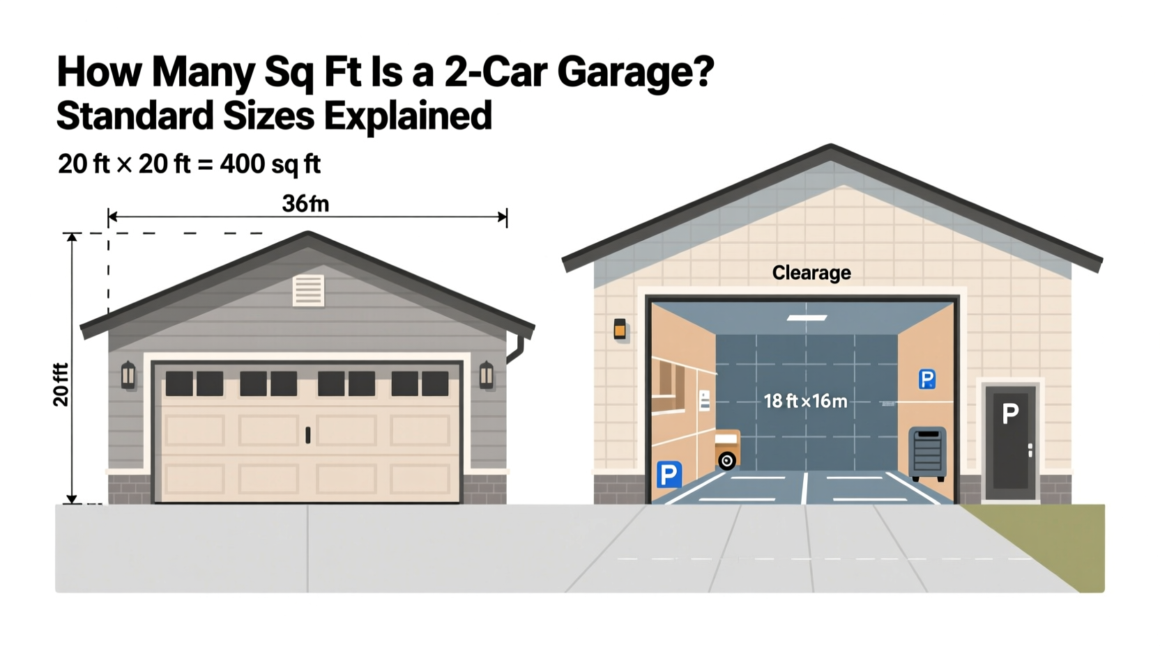 how many sq ft is a 2 car garage