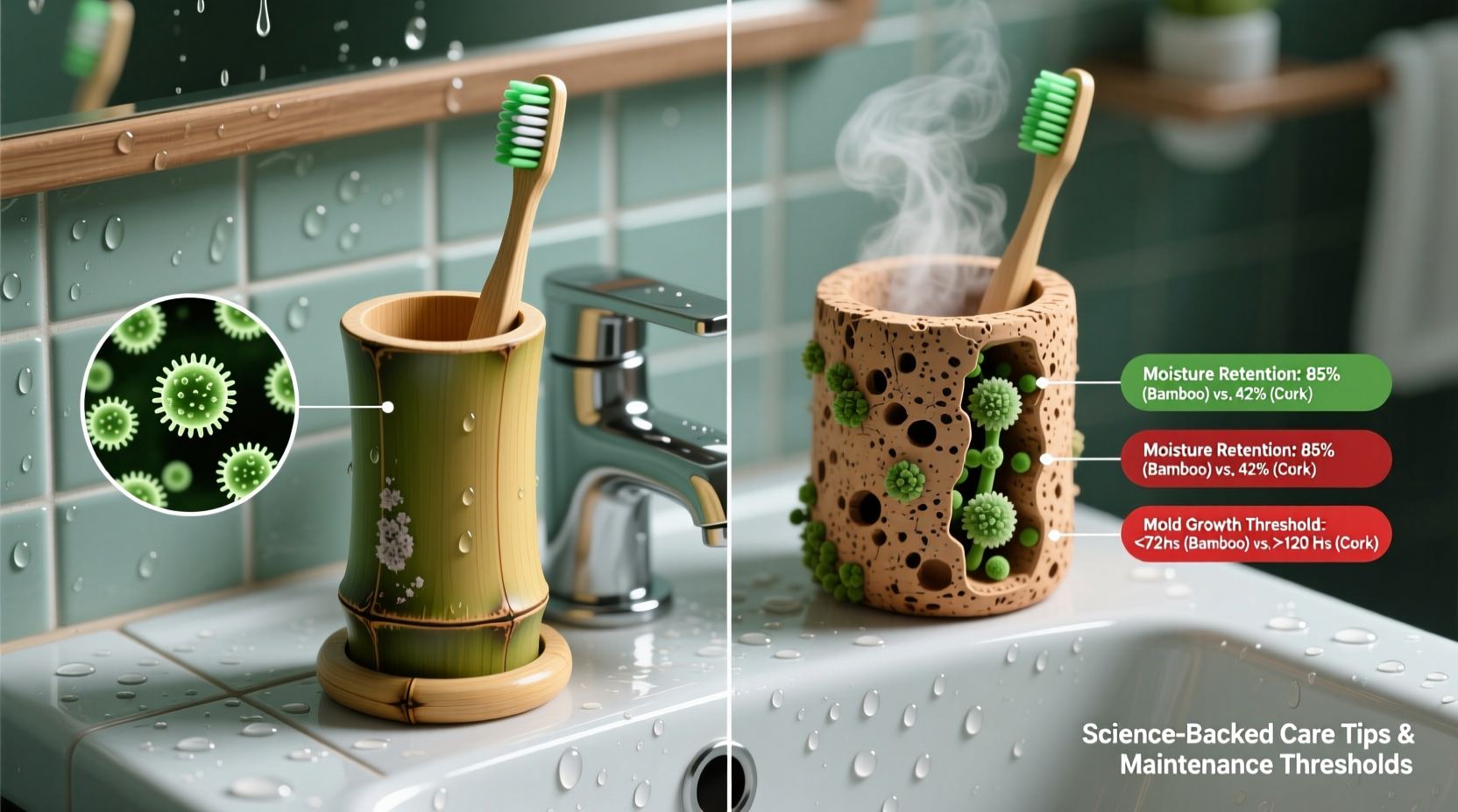 bamboo vs cork toothbrush holder mold resistance tested