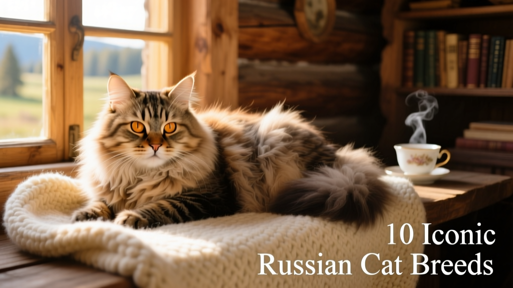 A fluffy Siberian cat resting peacefully on a wool blanket
