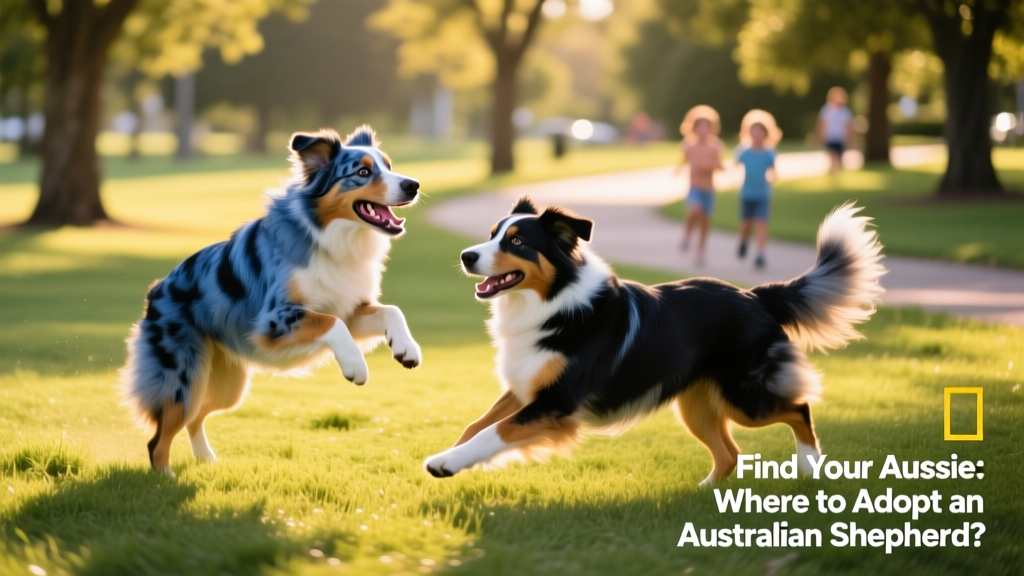 Two Australian Shepherds playing gently together in a grassy park, showcasing their intelligence and joyful energy