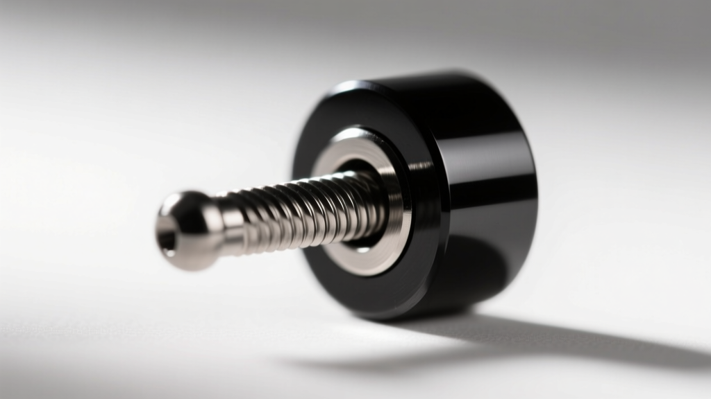 Macro shot of a 16-gauge titanium flat-back labret post with PVD black coating highlighting the precise threading mechanism