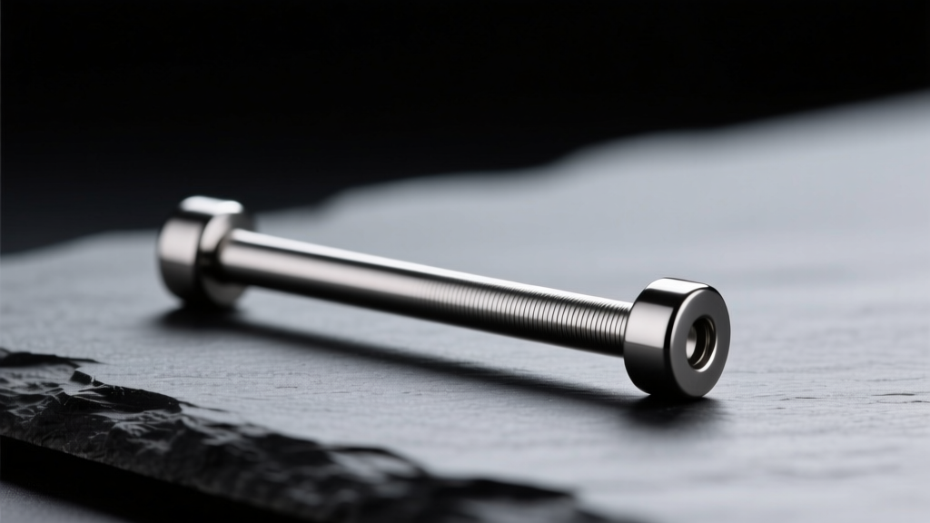 Close-up of a polished 14-gauge implant-grade titanium curved barbell resting on a dark slate surface with soft studio lighting