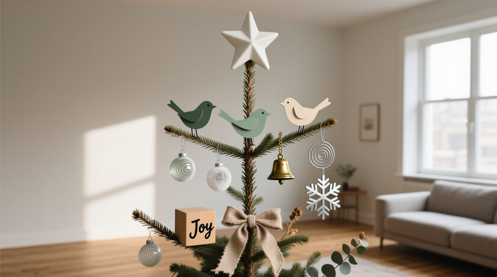 how to create a minimalist christmas tree look with only 10 decorations