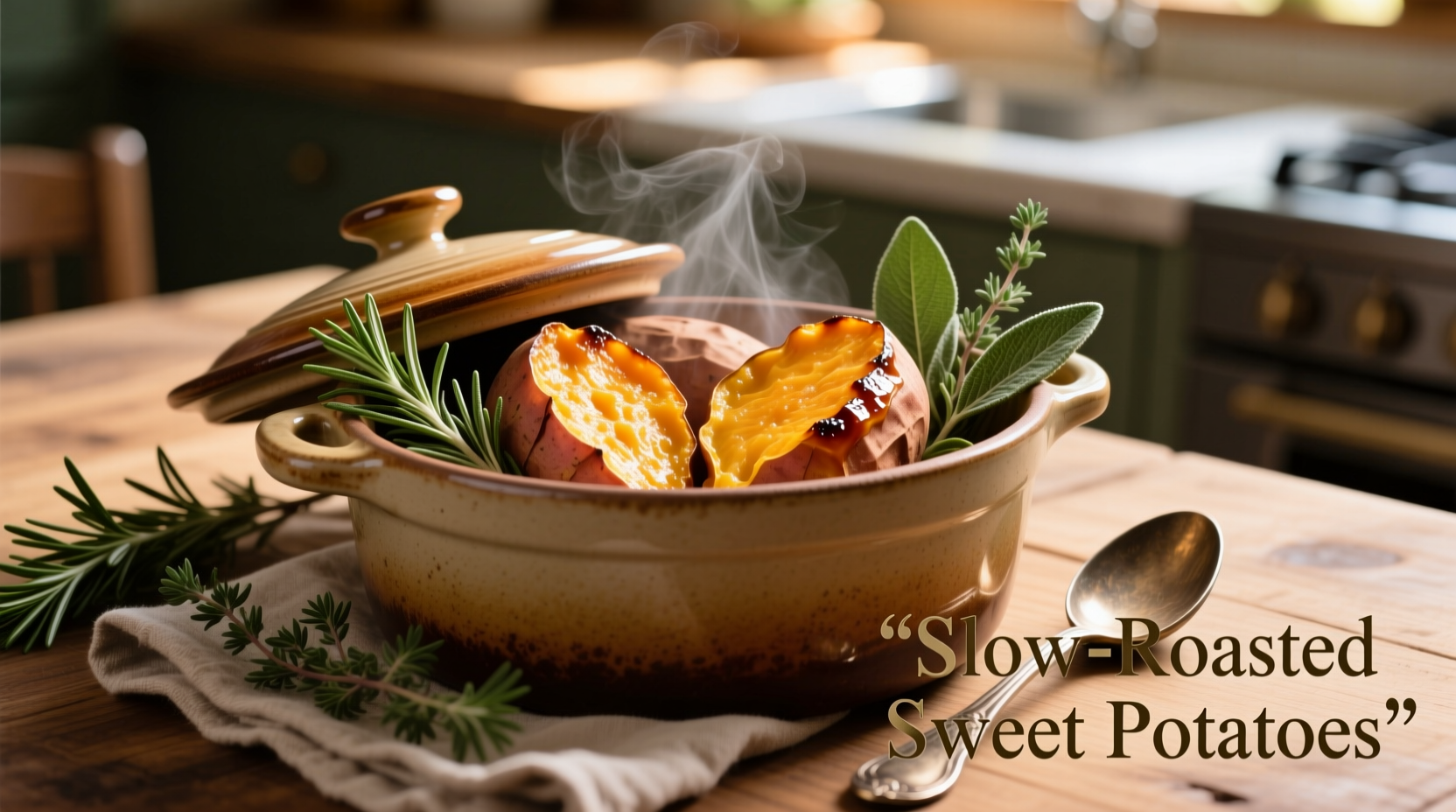 Perfectly cooked sweet potatoes in slow cooker with herbs