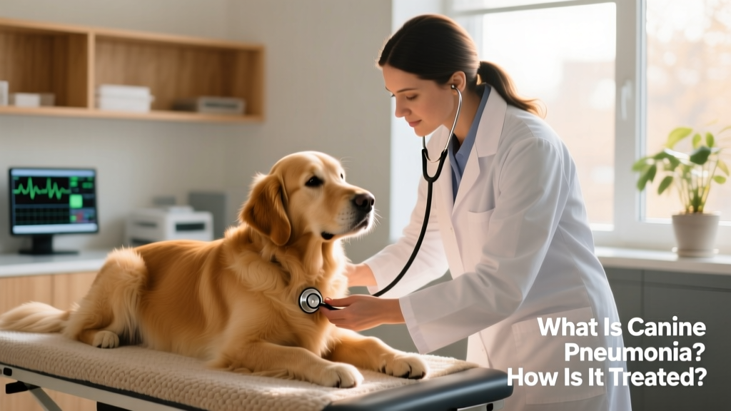 Veterinarian listening to a dog's chest with a stethoscope during an exam