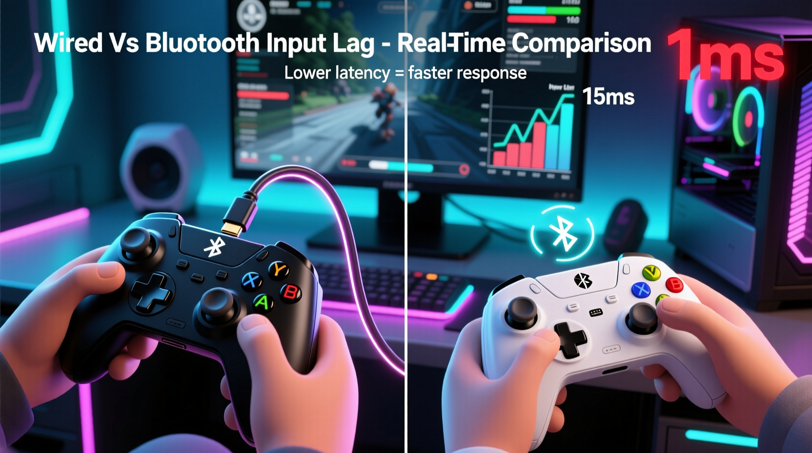 wired controller for pc gaming vs bluetooth which has less input lag