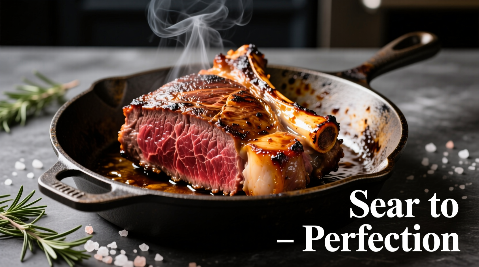 Perfectly seared beef shoulder roast in cast iron skillet