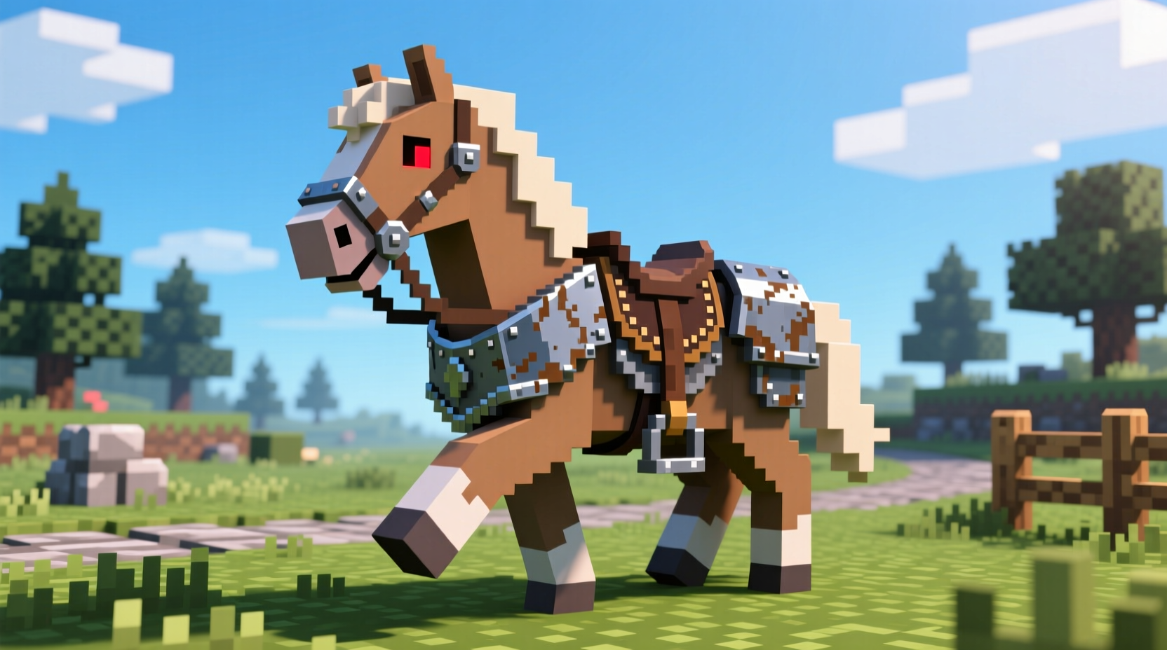 Minecraft horse with saddle and armor
