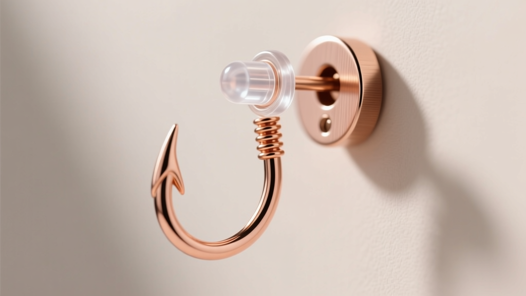 Clear silicone bullet earring stoppers and metal friction backs securing a delicate rose gold fish hook fish hook wire in sharp focus.