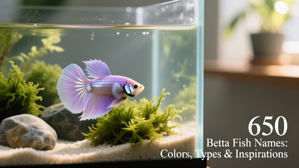 A graceful female Betta in soft lavender and pearl tones resting near java moss in a serene nano tank