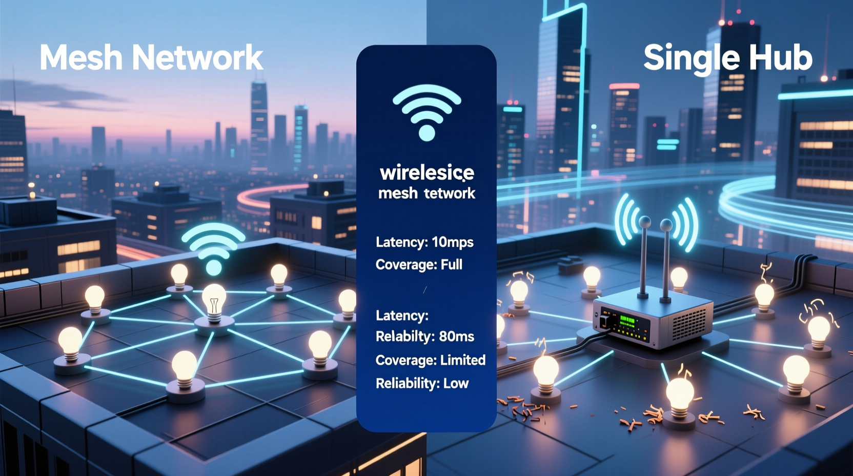 wireless mesh network vs single hub for syncing hundreds of smart lights