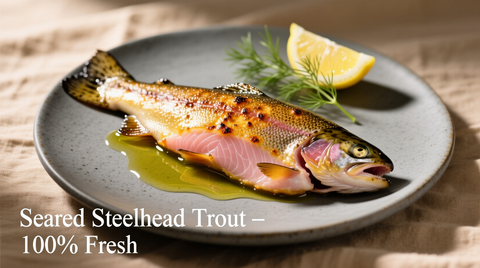 Perfectly seared steelhead trout fillet with crispy skin