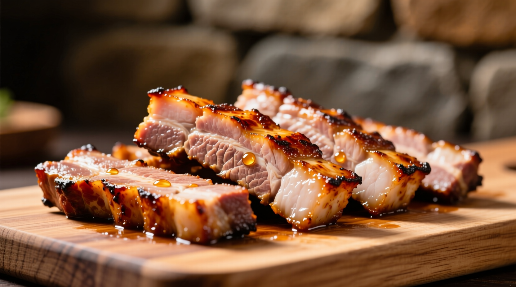 Perfectly seared pork belly strips with crispy edges