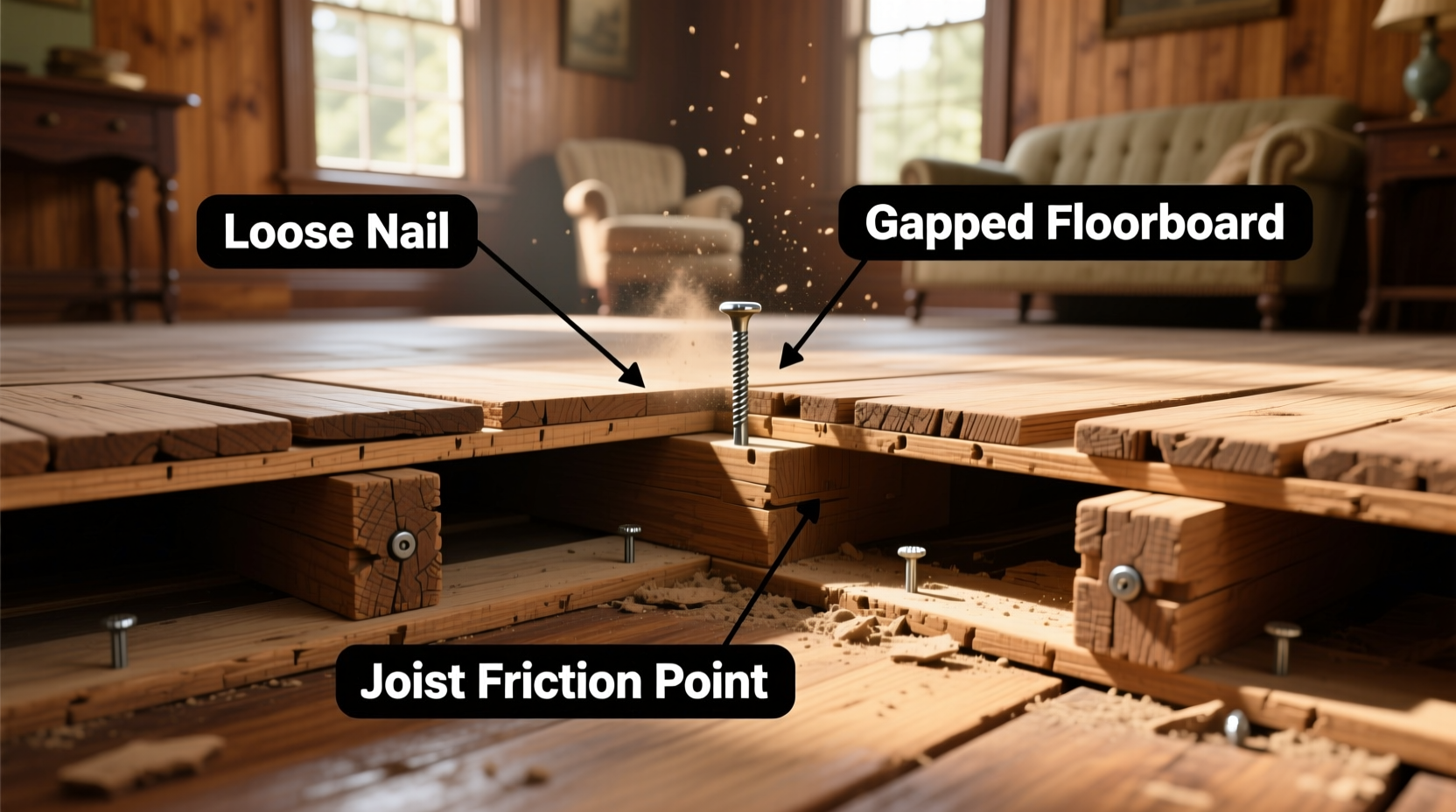 why does my floor squeak when i walk and how to silence it