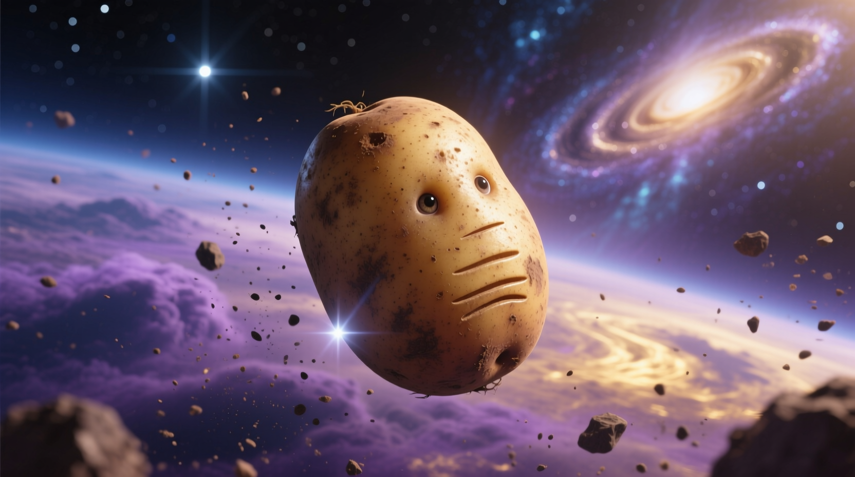 Potato floating in space environment