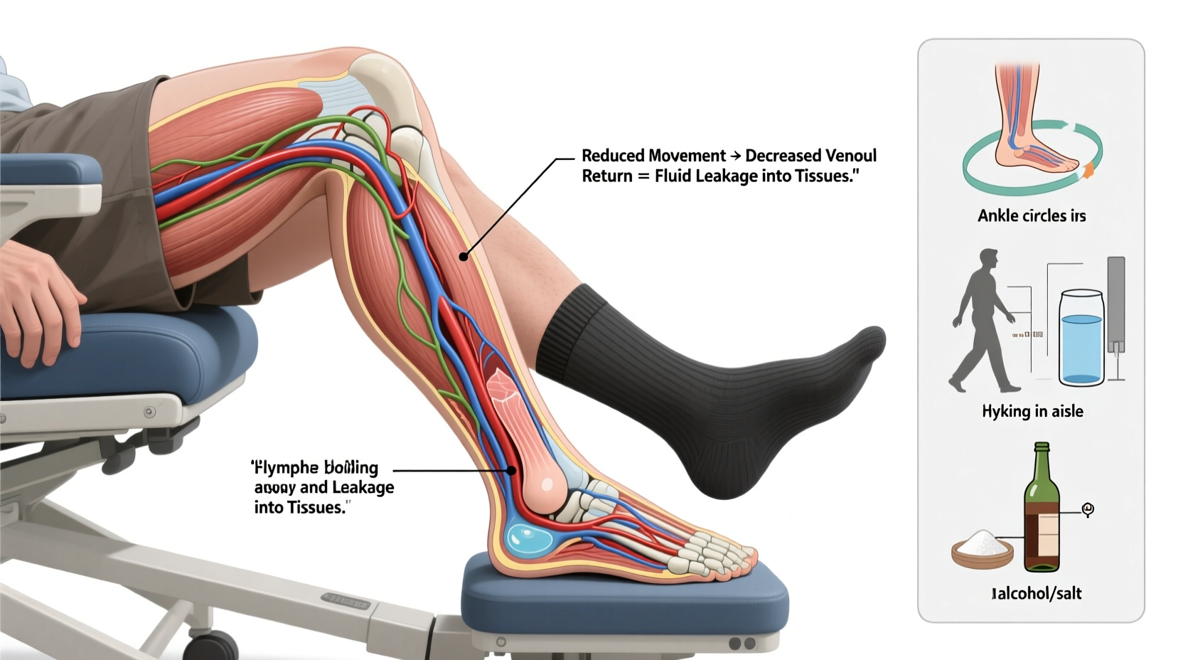 why does my ankle swell after long flights and how to reduce it