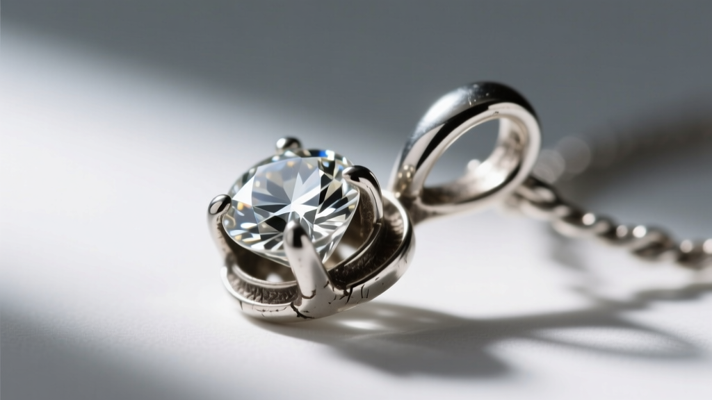 Macro shot of worn platinum prongs securing an antique diamond pendant, highlighting metal thinning and slight stone looseness
