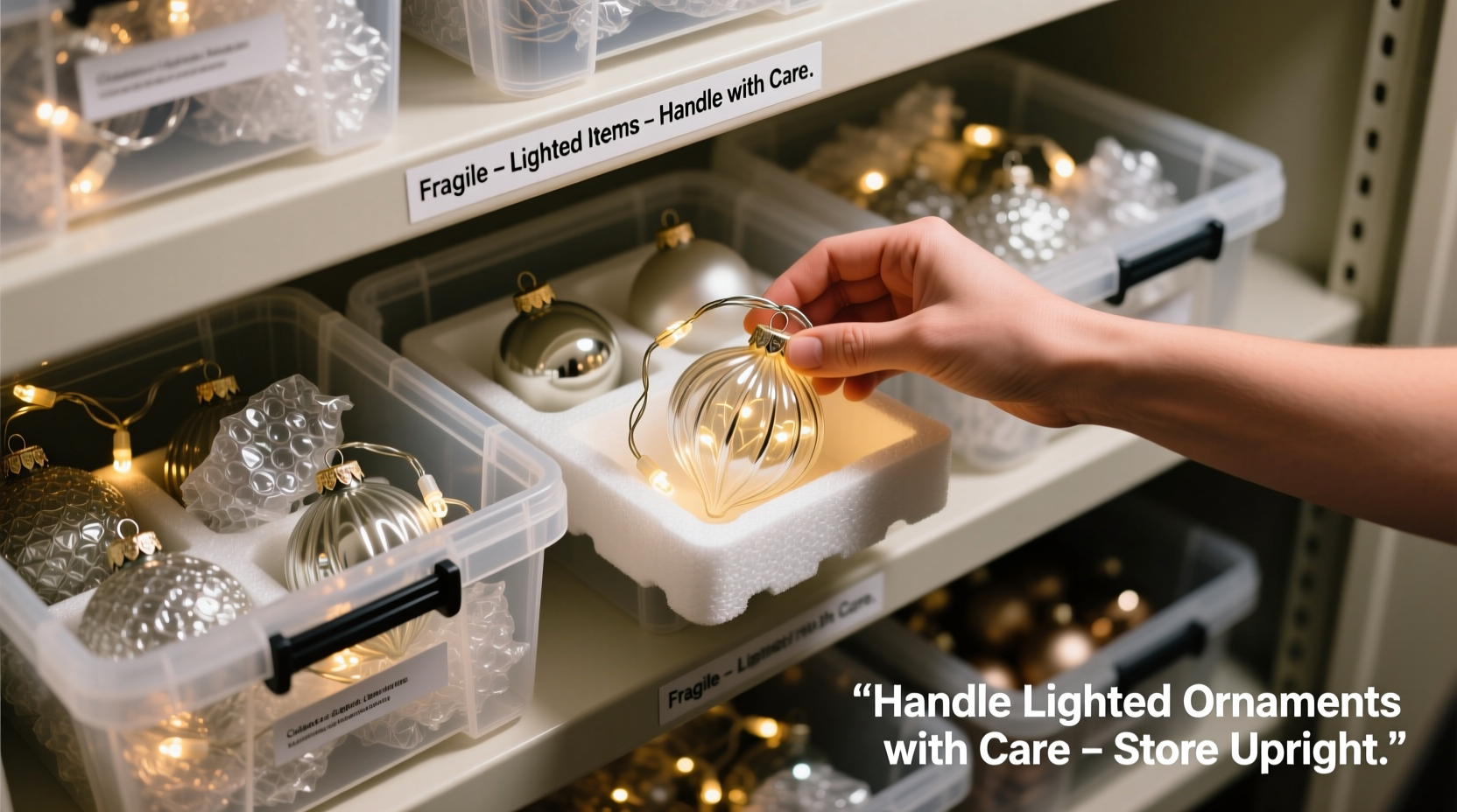 how to pack fragile lighted ornaments for storage without breakage