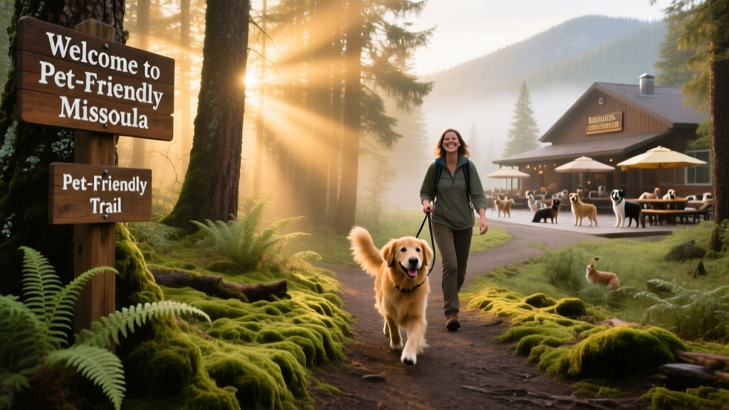Scenic hiking trail through coniferous forest with sunlight filtering through trees