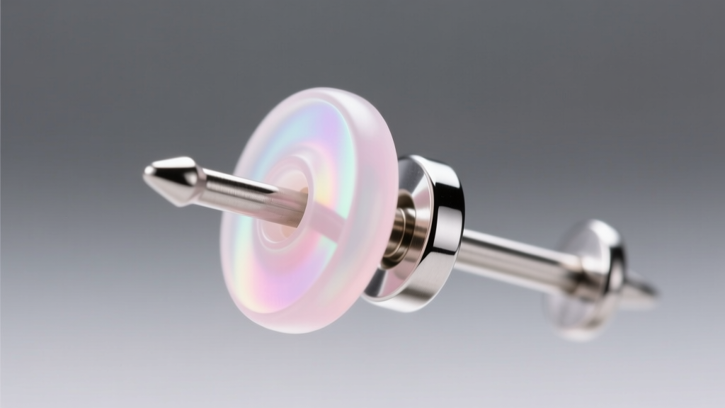 Close-up of a clear medical silicone earring back sliding onto a 20-gauge titanium post under bright and diffused studio lighting