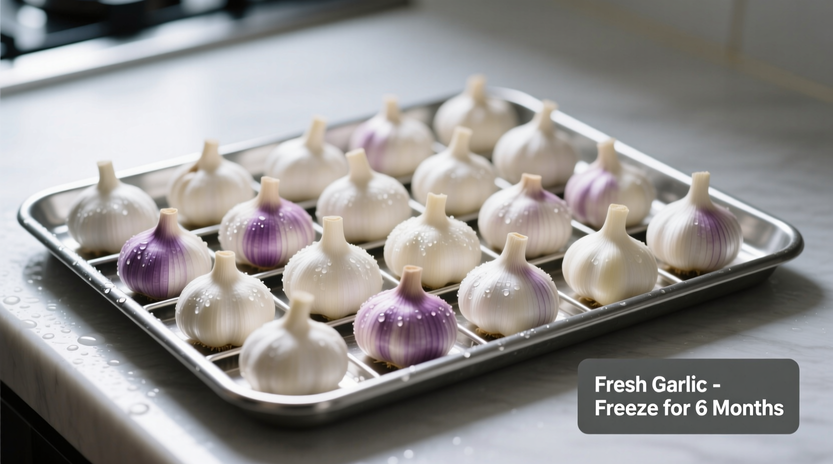 Fresh garlic cloves arranged for freezing preservation