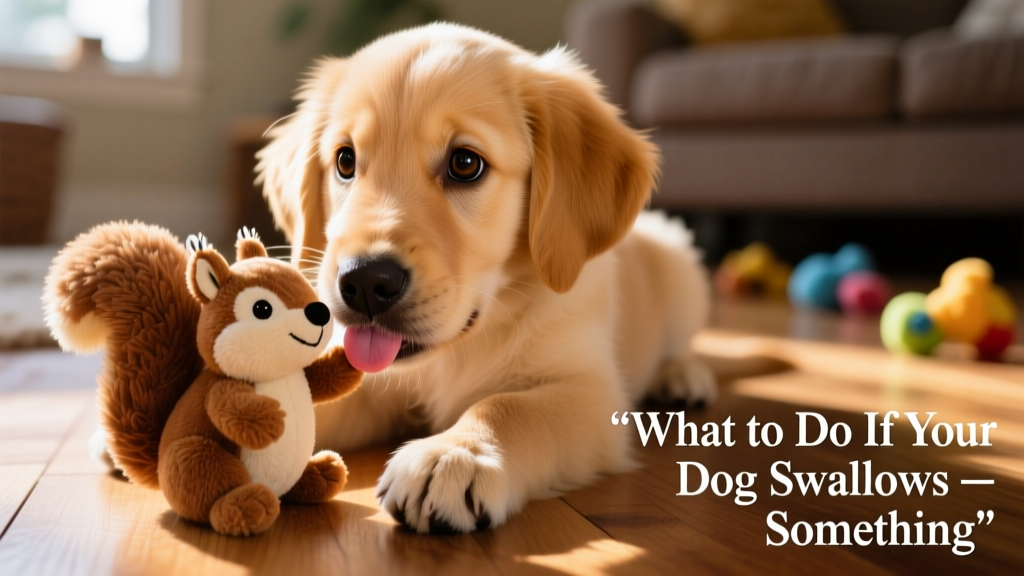 Close-up of a curious puppy gently mouthing a soft toy, illustrating exploratory behavior