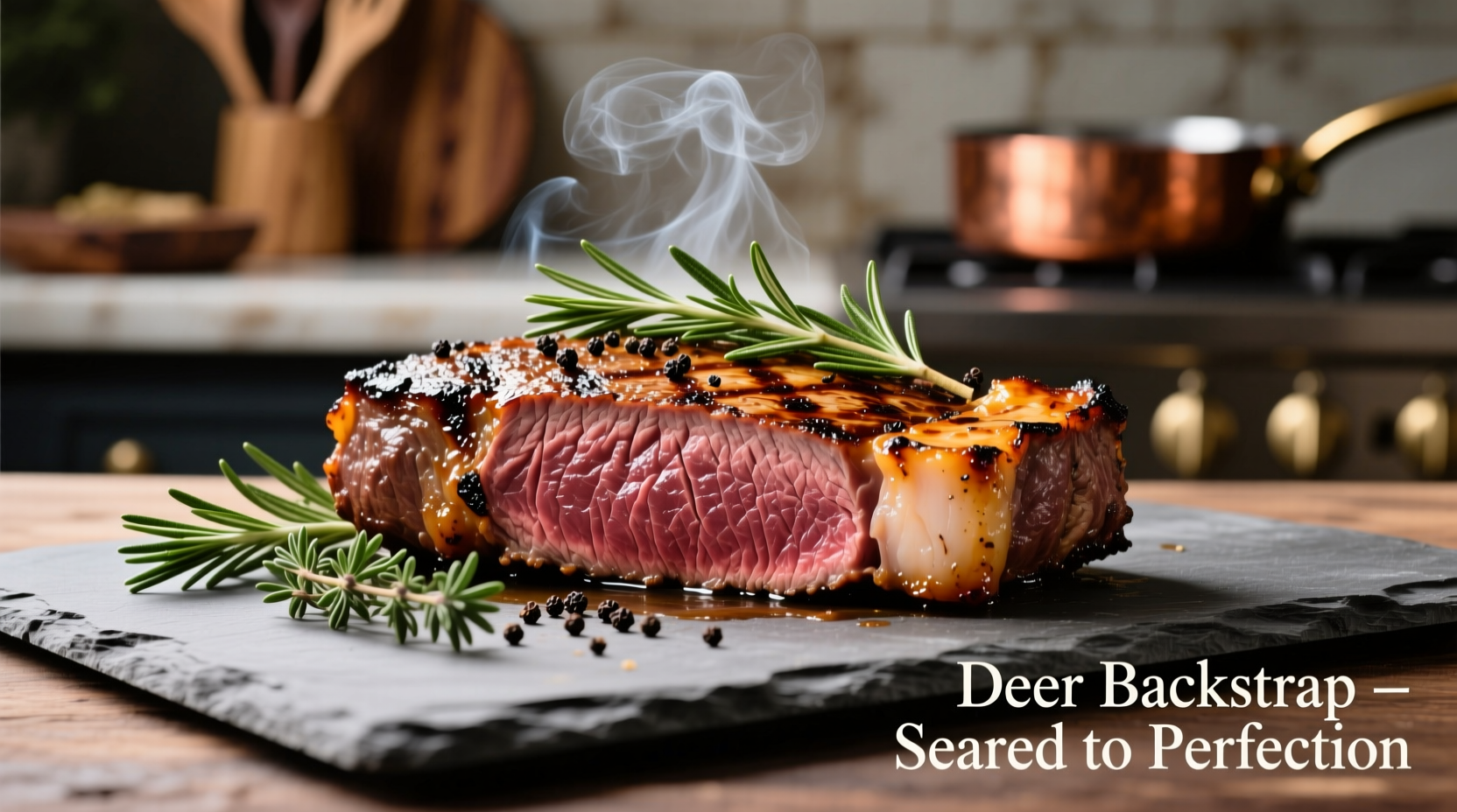 Perfectly seared deer backstrap with herb crust