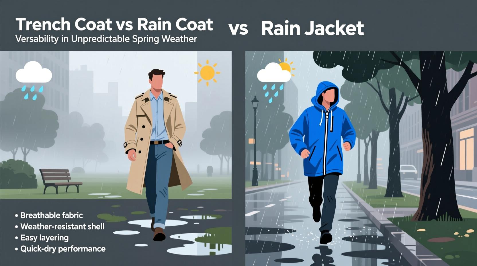trench coat vs rain jacket which is more versatile for unpredictable spring weather