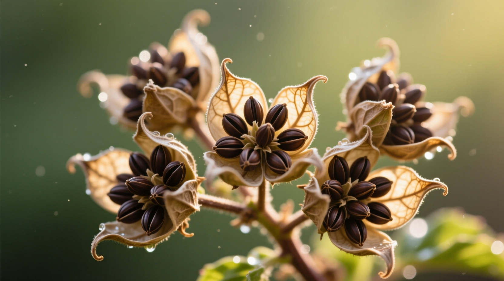 Close-up of mature basil seed heads ready for harvesting