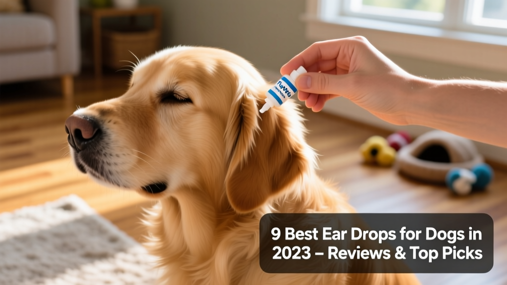 Hand applying FurPetVo ear drops to a calm Golden Retriever’s ear with gentle massage
