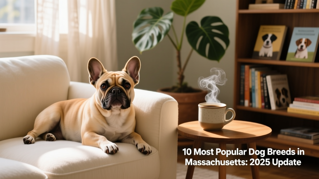 A French Bulldog lounging comfortably on a cozy living room sofa beside a steaming mug of coffee