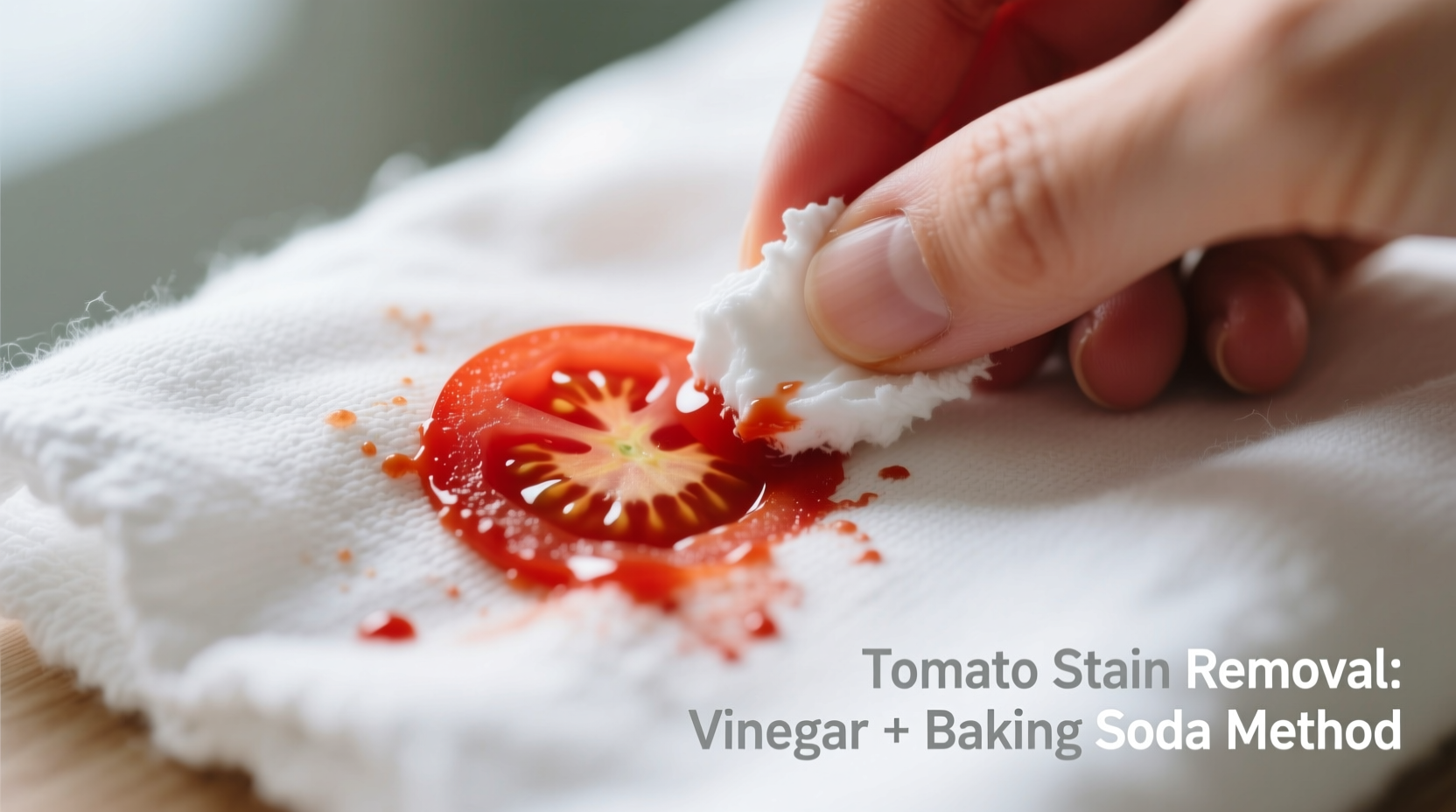 Tomato stain removal process on white cotton fabric