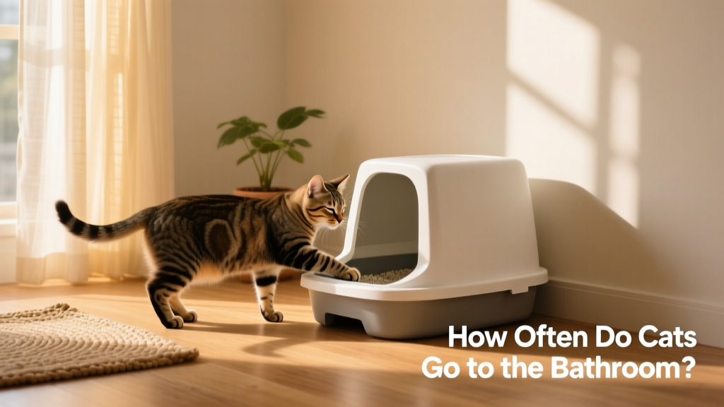 A cat calmly using its litter box