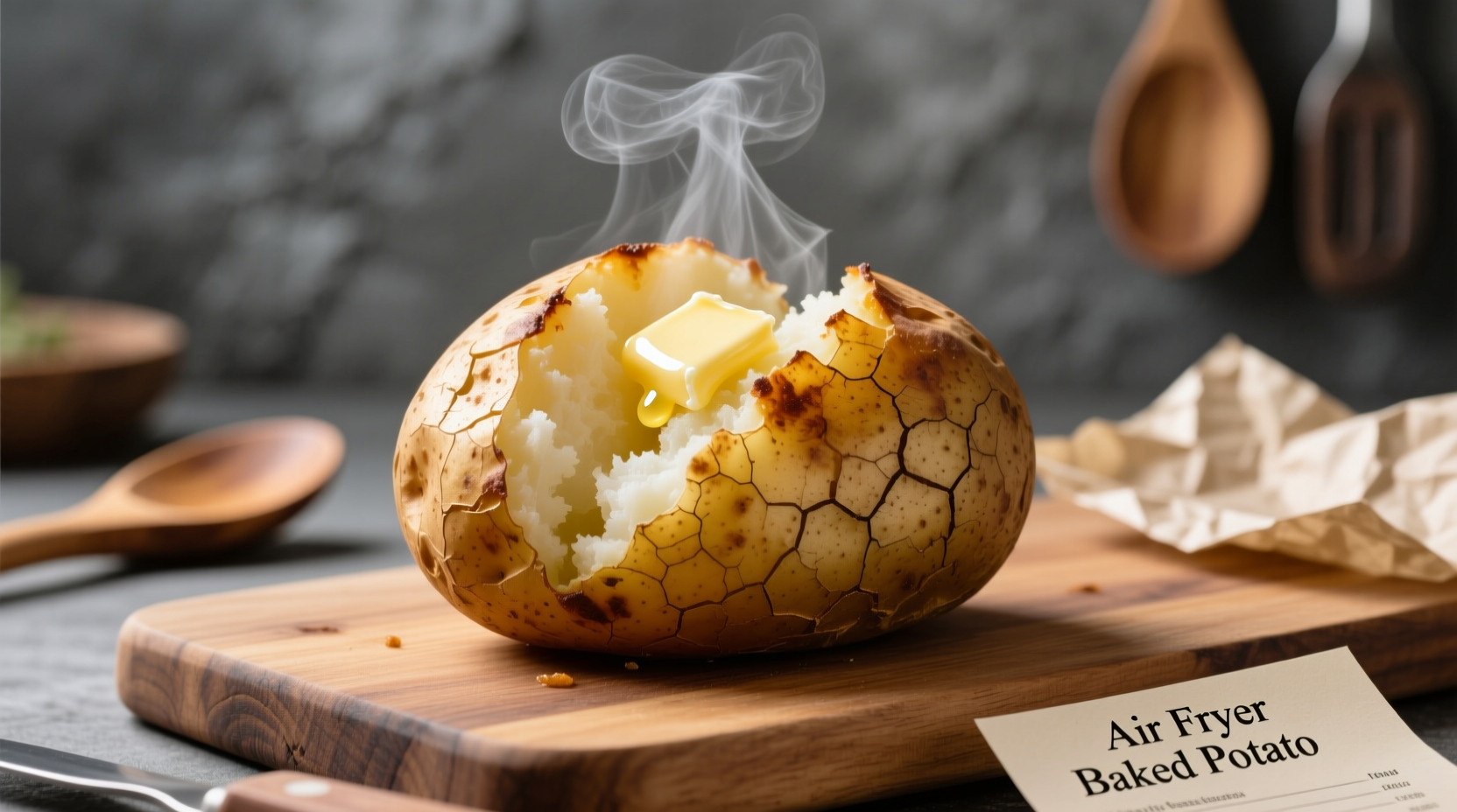 Perfectly cooked air fryer baked potato with crispy skin