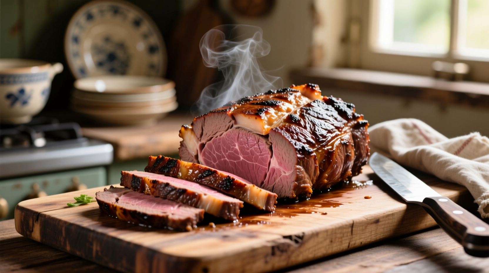 Perfectly cooked sirloin tip roast on cutting board