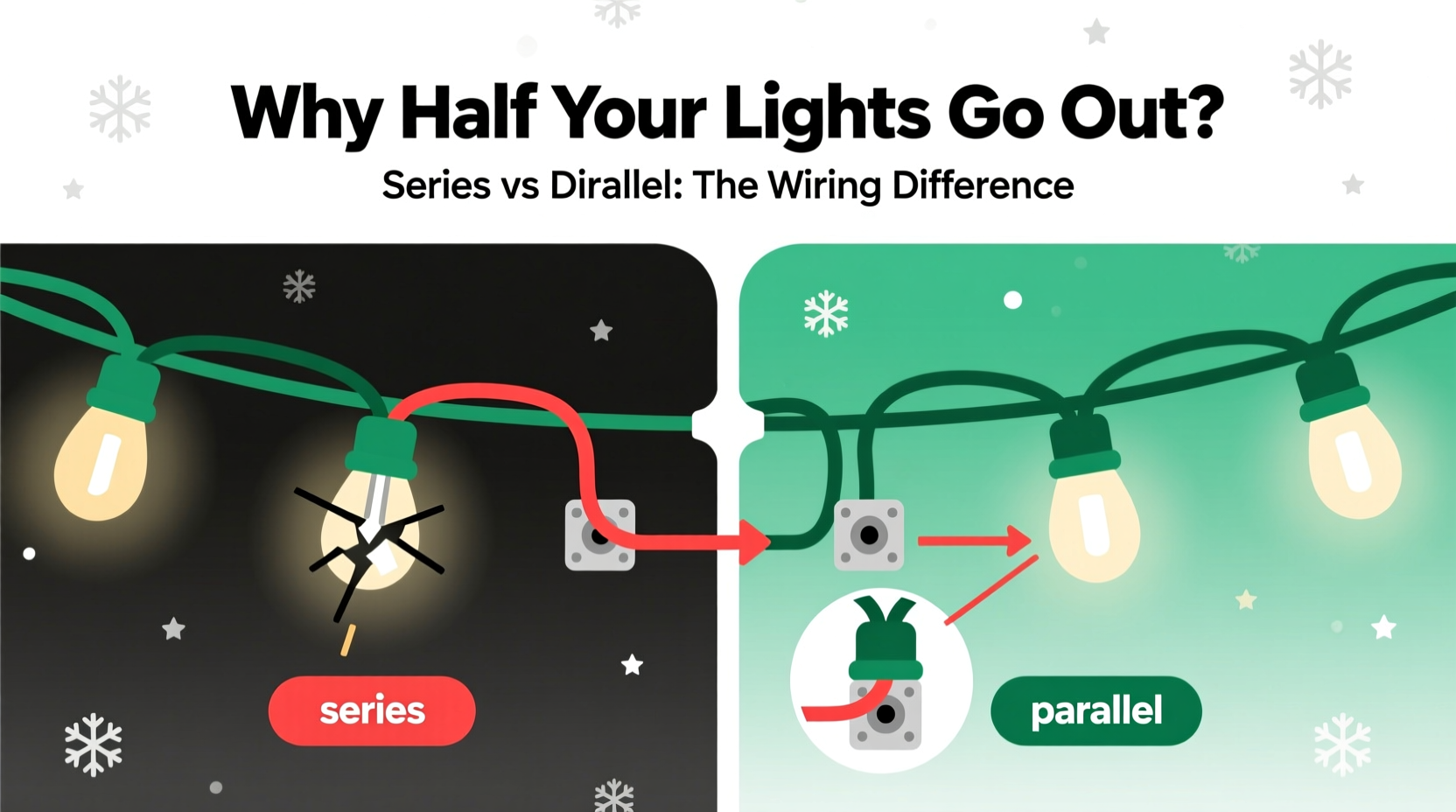 why does half my christmas light strand go out series vs parallel explained