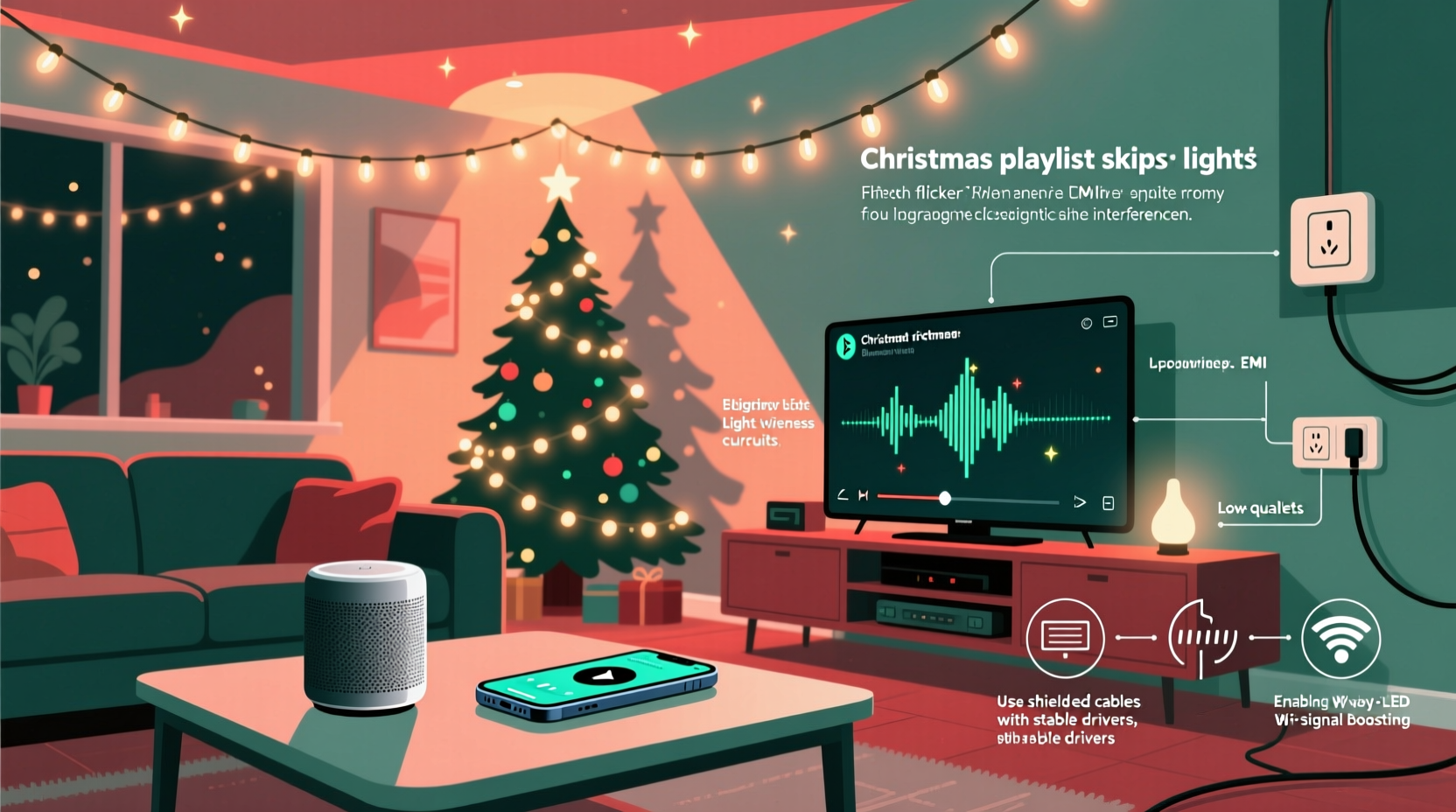 why does my christmas playlist skip when lights flicker possible emi issue