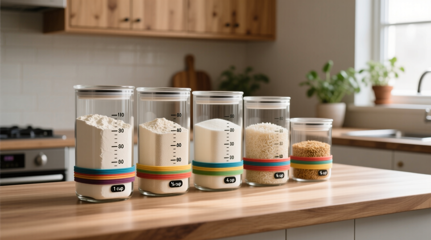use rubber bands as canister measures