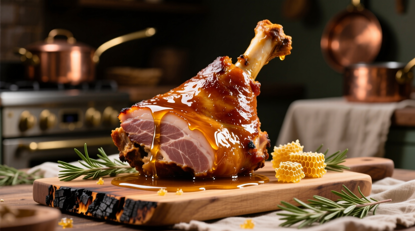Golden brown ham shank with honey glaze