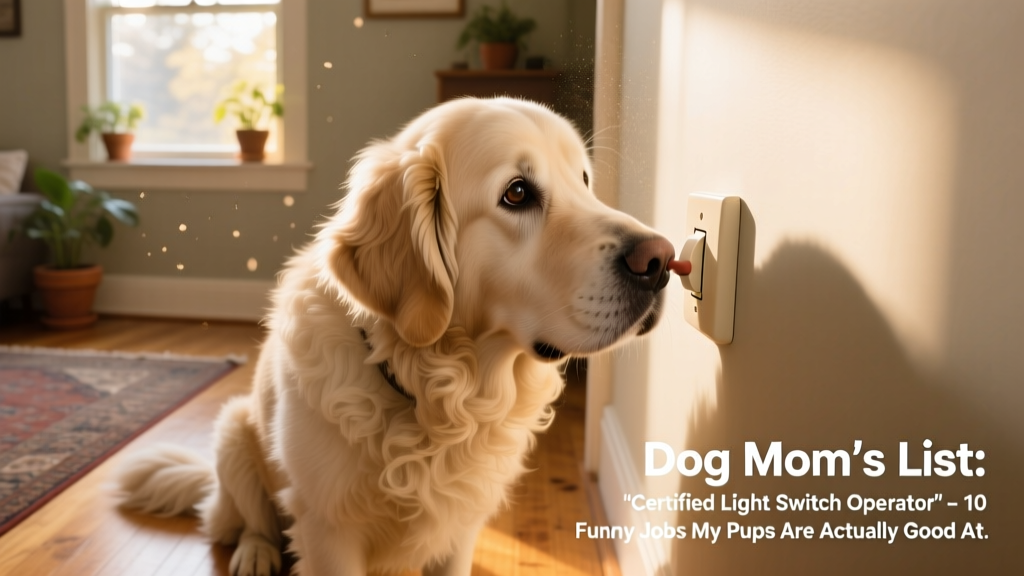 A gentle Newfoundland gently nudging a light switch with its nose during a short training session