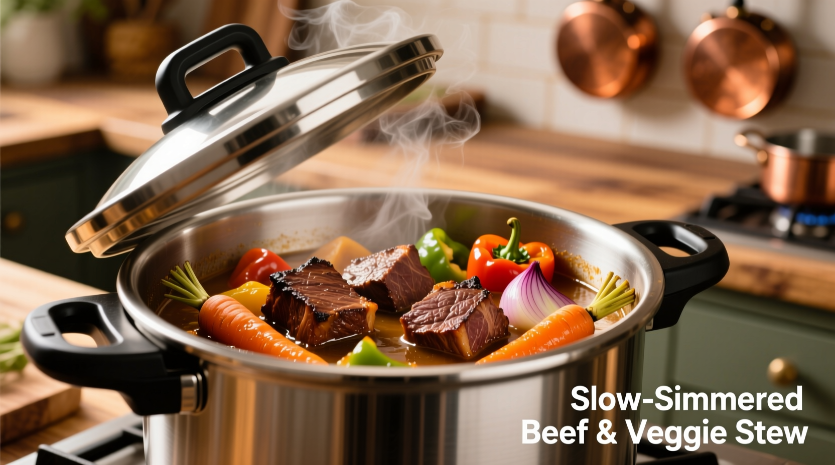 Pressure cooker with seared beef and vegetables