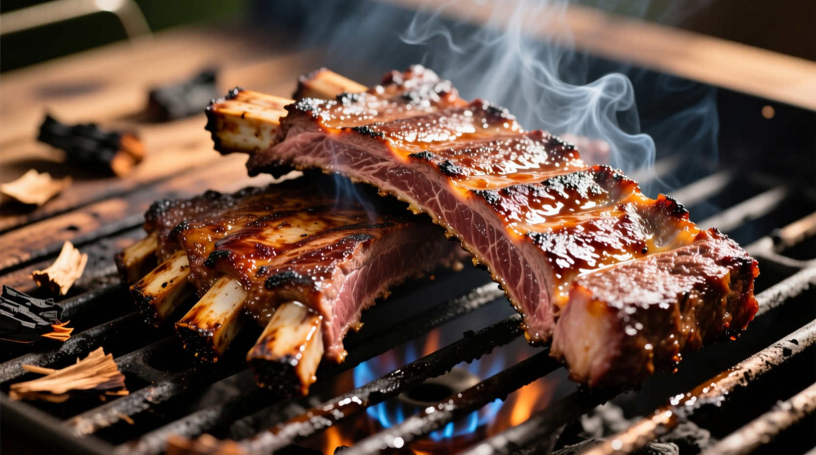 Perfectly grilled ribs with smoke ring on gas grill