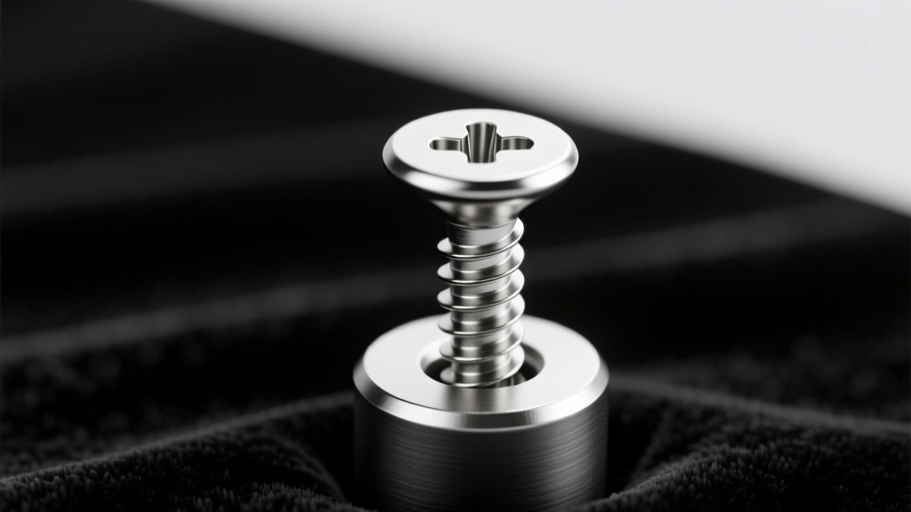 Macro view of a silver Cape Cod screwball stud threaded onto a post, lit by soft directional studio lighting on a dark velvet pad.