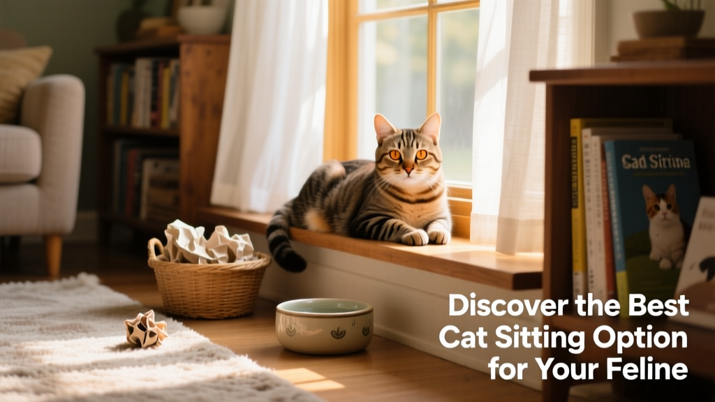 A relaxed tabby cat resting comfortably on a sunlit windowsill in a cozy living room