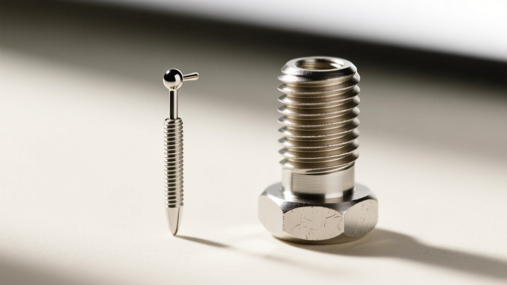 Macro side profile comparing a thin 20-gauge earring post to an 18-gauge threaded post, highlighting metal width and threading