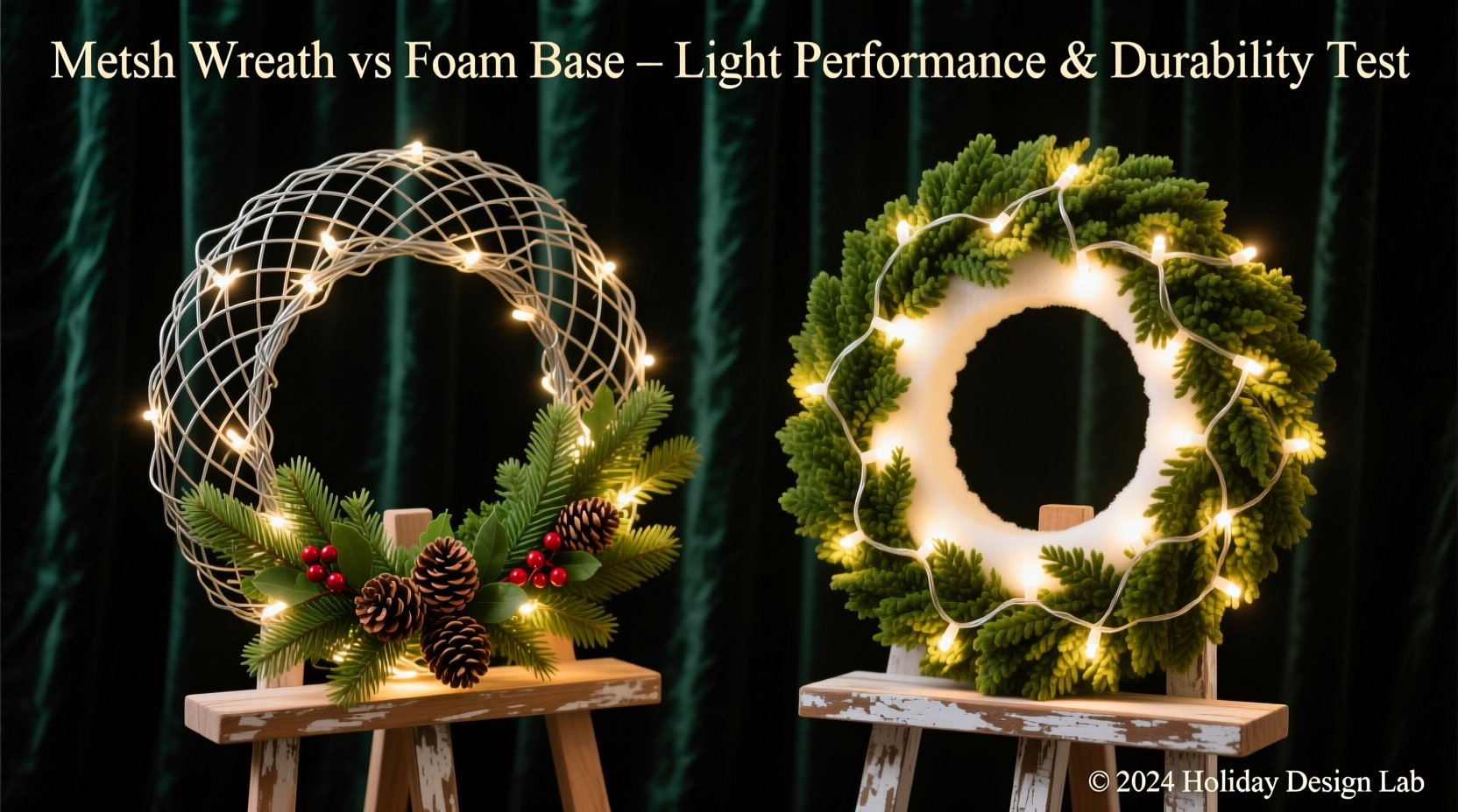 mesh wreath vs foam base for custom lighted holiday arrangements