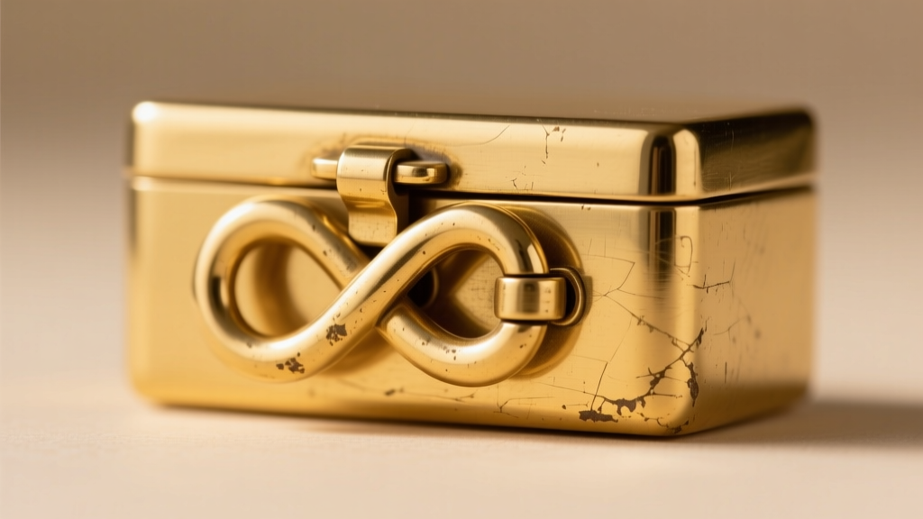 Close-up of a vintage 14k gold box clasp with a figure-eight safety catch, showing slight wear on the internal tongue mechanism.