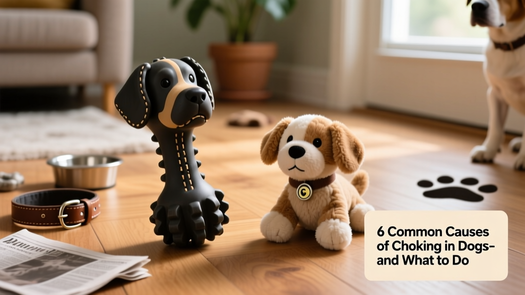 Side-by-side comparison of appropriately sized dog toys: a large, durable chew toy for big dogs and a smaller, softer option for small breeds