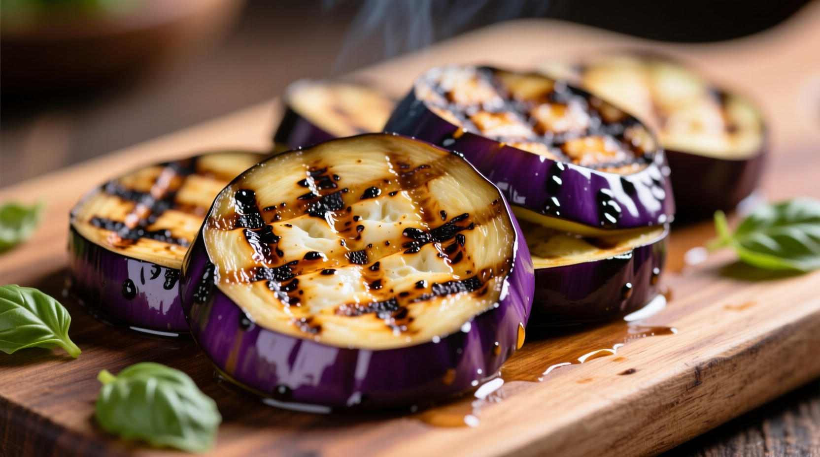 Perfectly grilled eggplant slices with char marks